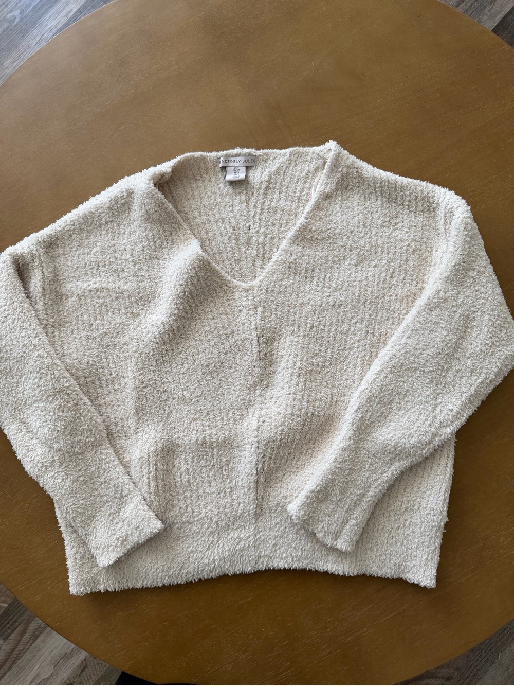 Sincerely Jules Cream V-Neck Textured Knit Sweater